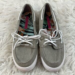 ROCK & CANDY Duffy Gray Canvas Boat Slip On Loafers Shoes Size 11 NEW
